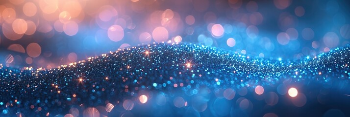 Shiny shining blue and pink sparkles  macro photo and blurred bokeh, background for Christmas, birthday and new year