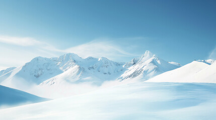 Fototapeta premium Snow-covered mountains under a clear blue sky.