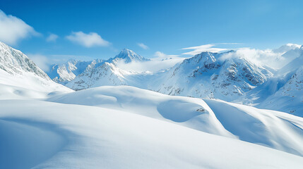 Obraz premium Snow-covered mountains under a clear blue sky.