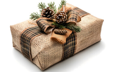 Rustic Wrapped Holiday Gift with Pine Cones and Greenery