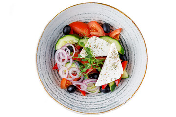 Top Selling, Best Salad with Vegetables and Feta Cheese on a White Background, Isolate, For Menu