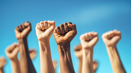 Unity and Diversity Represented by Raised Fists Against a Teal Background