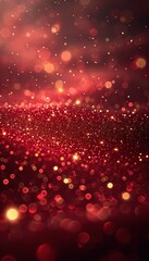 Shiny shining red sparkles, macro photo and blurred bokeh, background for Christmas, birthday and new year