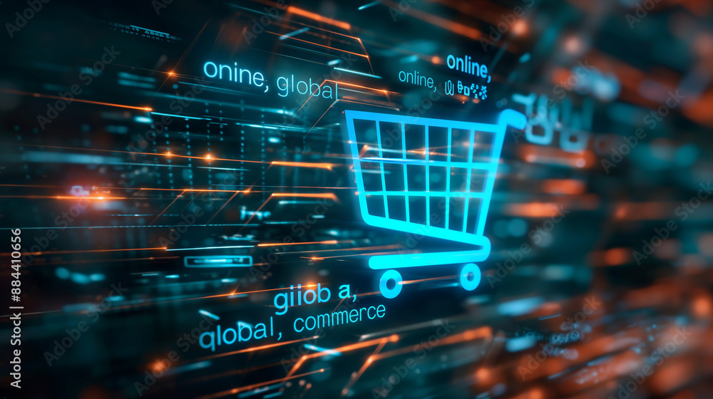 Poster a digital shopping cart icon with 
