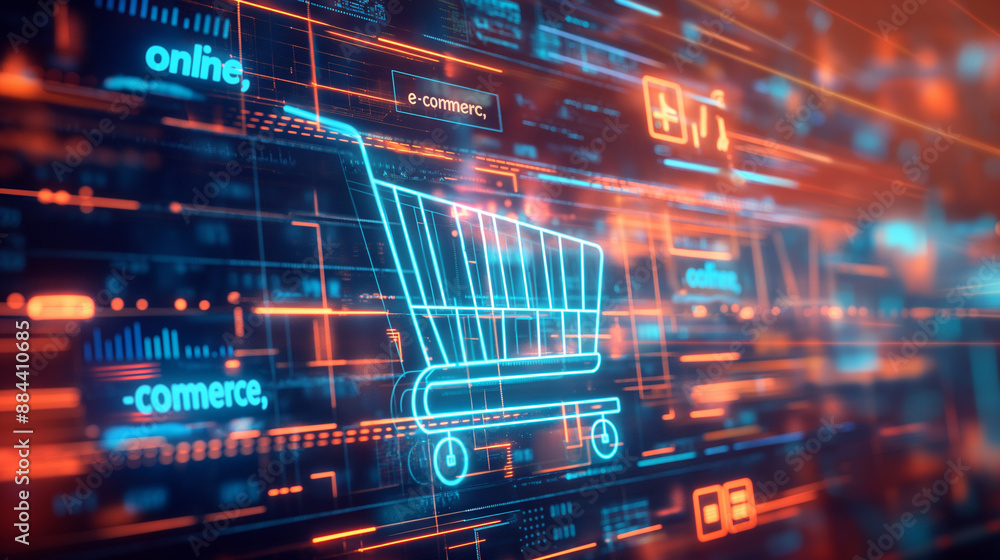 Poster a digital shopping cart icon with 