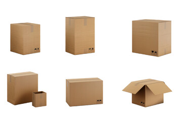 Blank Cardboard Boxes for Shipping PNG Isolated on Transparent Background