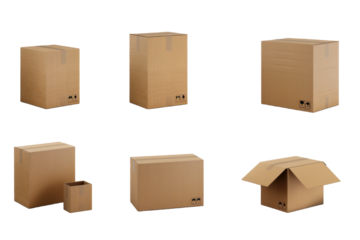 Blank Cardboard Boxes for Shipping PNG Isolated on Transparent Background