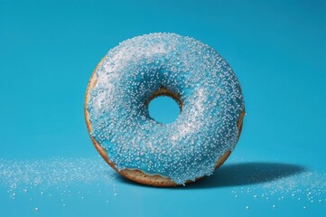 donut sprinkled with glitter on blue background