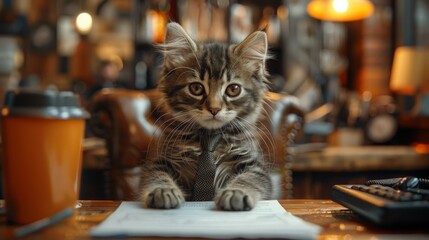 Anthropomorphic Kitten as the Serious Company Boss