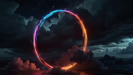 Default_3d_render_colorful_neon_ring_glowing_inside_the_stormy