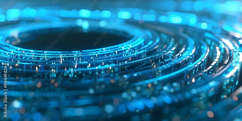 Poster futuristic digital technology banner with glowing blue lines forming a circle pattern. concept techn