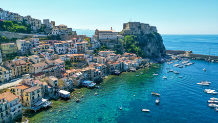Aerial view of the medieval village of Scilla and Chianalea in Calabria