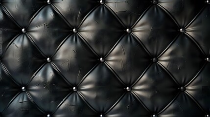 Fototapeta premium Leather texture surface with luxury seamless sewing thread diamond square shape pattern in black color for background wallpaper and design, closeup