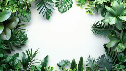 Tropical Leaf Border on White Background
