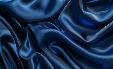 Fototapeta premium Smooth and shiny blue silk fabric with elegant folds.