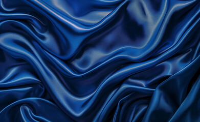 Fototapeta premium Smooth and shiny blue silk fabric with elegant folds.