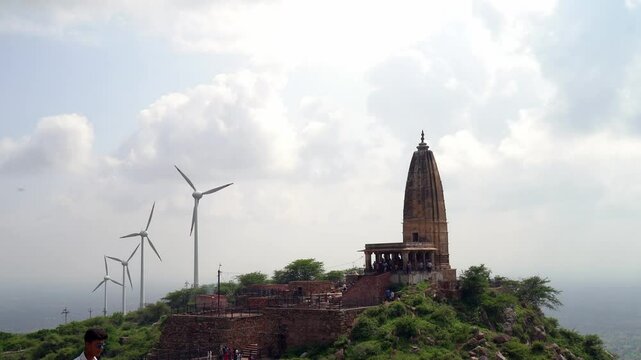 Harsh nath Mahadeva temple, sikar ,Rajasthan, India with blue sky and fluffy clouds in the background, world famous ancient temples in India. Harshnath