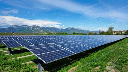 Solar Panel Field in Mountainous Landscape