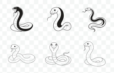 Print Comprehensive Snake Line Art Vector Collection Featuring Detailed Illustrations of Various Snake Species
