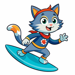 Cat with Surf Cartoon vector illustration 