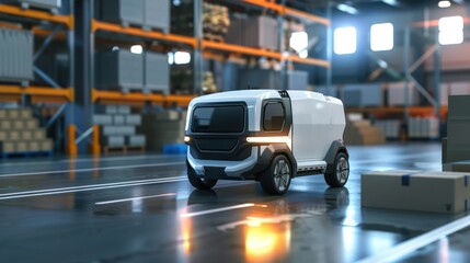 Autonomous delivery vehicle in a smart logistics environment.