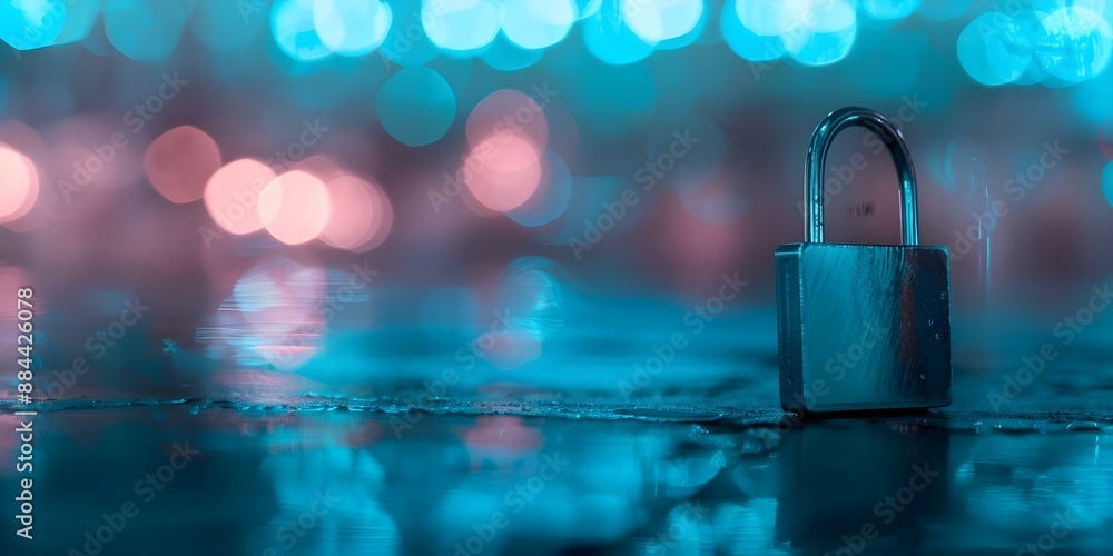 Poster protect personal data with subdued twinkling lights creating bokeh backdrop for security. concept da