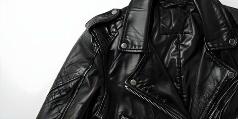 Obraz premium Black leather jacket isolated on white background in casual style. Concept Leather Jacket, Casual Style, White Background, Fashion, Men's Wear