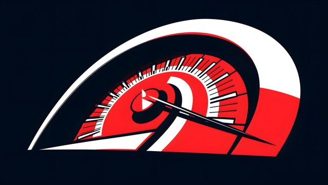 recommend clip art: a speedometer with a sleek, angular aesthetic. The predominantly red and white color scheme creates a sense of urgency and speed. The needle is positioned in the mid-range, optimal performance