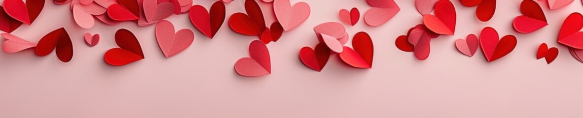 Fototapeta premium A red background with a bunch of hearts scattered around it. Free copy space for text.
