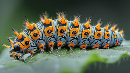 Caterpillar on the flower. Beautiful extreme close-up.