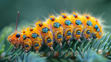 Caterpillar on the flower. Beautiful extreme close-up.