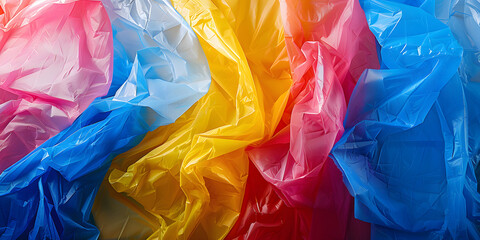 Colorful texture of different colours plastic bags. Plastic bag free day