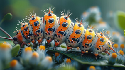 Fototapeta premium Caterpillar on the flower. Beautiful extreme close-up.