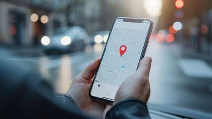 Smartphone with GPS in hand, In the Car.generative ai