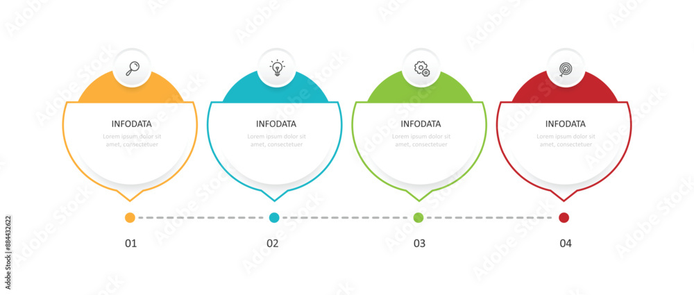 Poster modern template vector infographic element with icons and 4 step process for banner information, bus