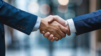 CEO with blurred face shaking hands in a corporate setting, camouflaged presence, professional and confidential