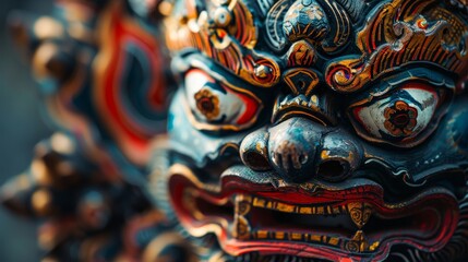 Naklejka premium Close Up of a Colorful Dragon Mask in Thailand