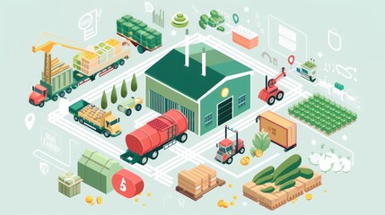 Food logistics supply chain from farm to table illustrated.