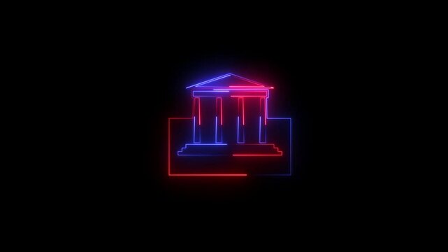 Animated neon line Parliament building icon concept