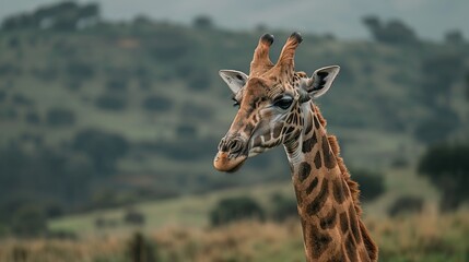 Fototapeta premium Giraffe Portrait in a Savanna Setting
