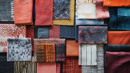 collage of fabric swatches and mood images, showcasing the diverse textures and patterns that define the Eclectic Grandpa aesthetic