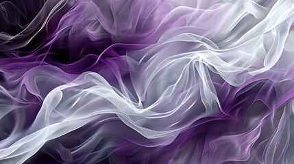 an abstract design with flowing lines and curves in shades of purple, white, and gray. It evokes a sense of fluidity and movement, resembling silky textures
