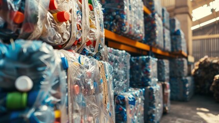 Fototapeta premium Packaging materials being prepared for recycling in reverse logistics.