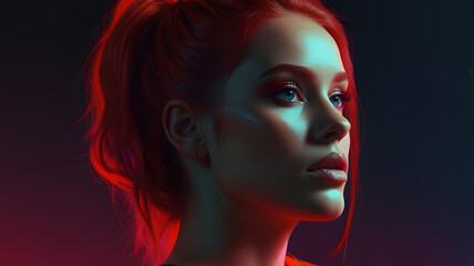 Fototapeta premium Illustration portrait of a woman with neon colors
