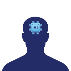 Artificial intelligence icon with digital AI human head and brain circuit CPU chip symbol. Blue Head with AI chip and circuit. Technology innovation, futuristic technology Vector illustration.