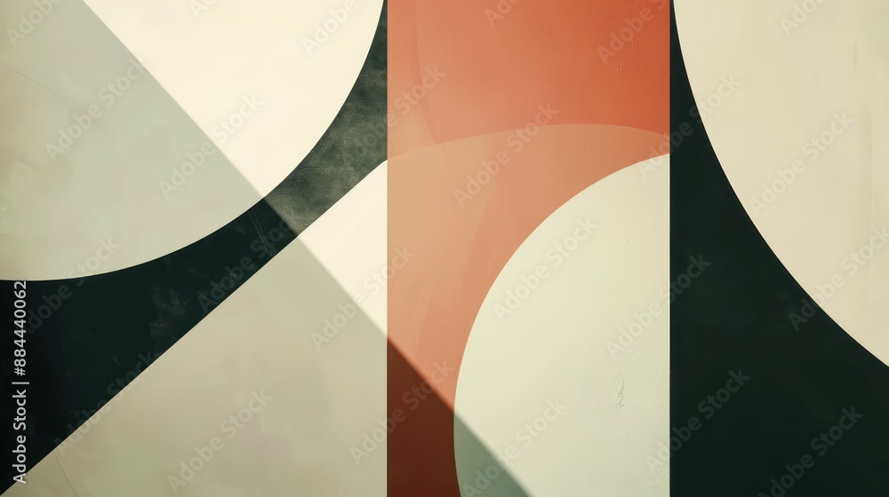 Poster geometric abstract design in soft tones, featuring minimalist shapes and forms