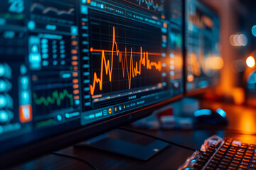 Obraz premium Dynamic Stock Market Data Display on Computer Monitor