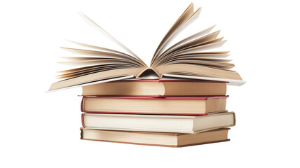 Stack of books with an open book on top