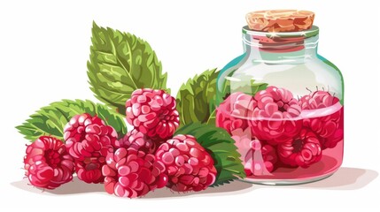 a sunscreen with raspberry seed oil clipart, natural ingredient, realistic style, vibrant colors, isolated on white background