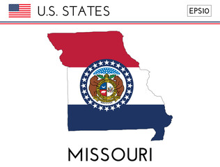 Missouri USA state map shape with flag. Map of Missouri in the Missouri flag colors. Outline map filled with its flag colors. Vector illustration.